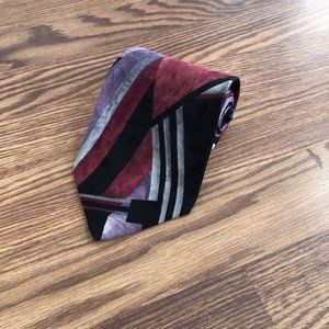 Errenno Milano Men Geometric Tie 100% Silk ~ Gray/Red/Black ~ 58.5” L X 4" W